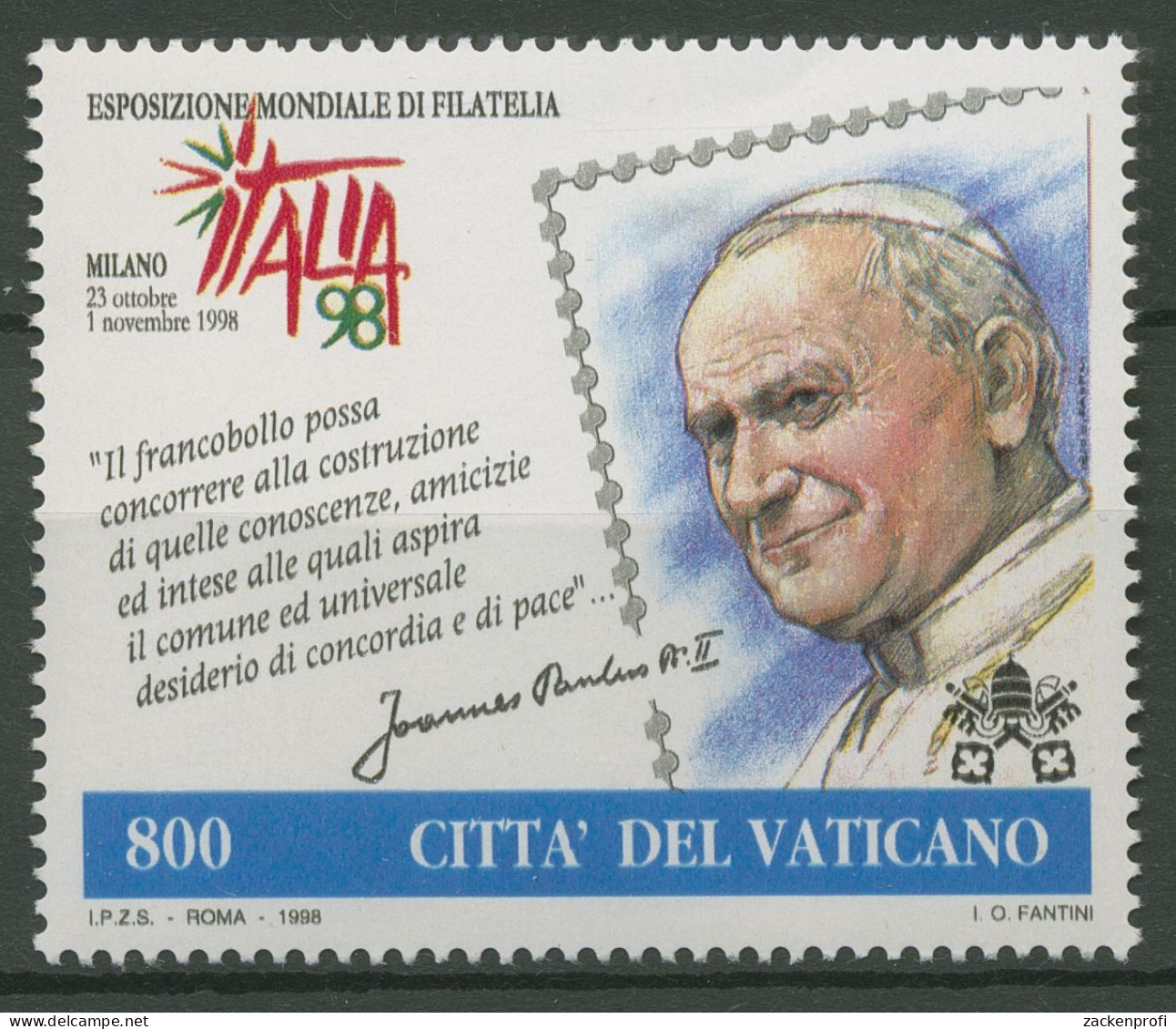 Vatikan 1998 Briefmarkenausstellung ITALIA Papst Johannes Paul II. 1256 Postfri. - Nuovi