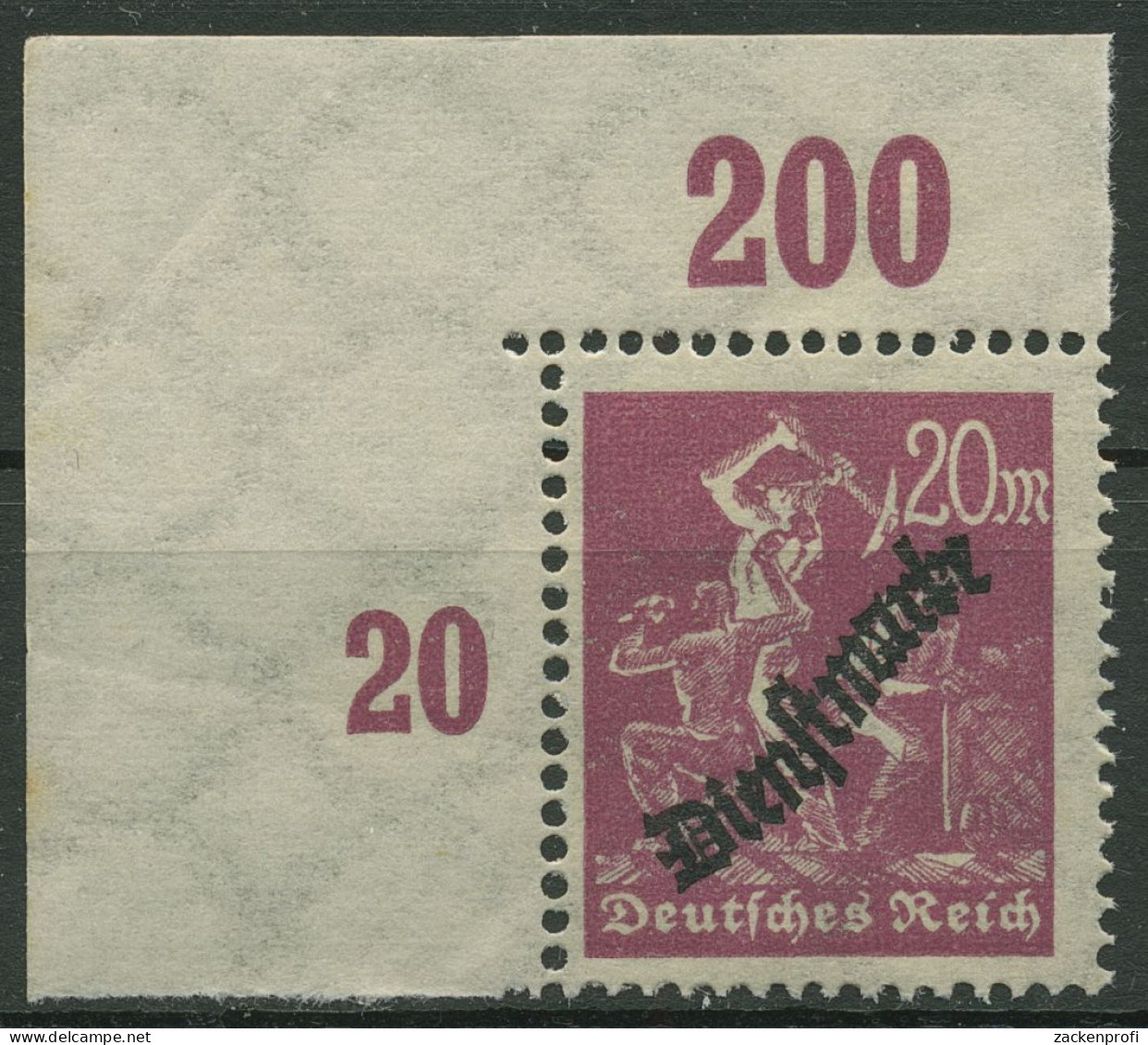 Dt. Reich Dienstmarke 1923 Lieg. Wasserzeichen D 75 Y P OR Ecke 1 Postfrisch - Dienstzegels