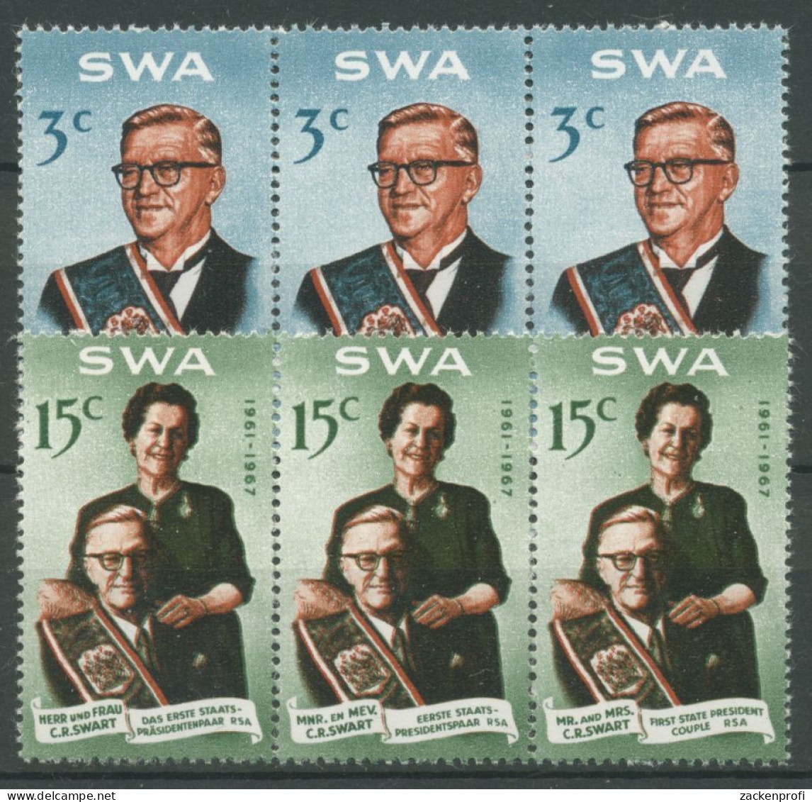 Südwestafrika 1968 Ch. R. Swart Staatspräsident Südafrikas 350/55 ZD Postfrisch - Südwestafrika (1923-1990)