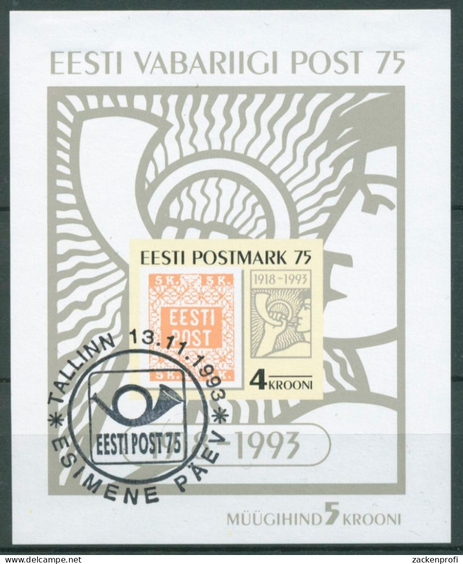 Estland 1993 75 Jahre Briefmarken Posthorn Block 5 Gestempelt (C63171) - Estonie