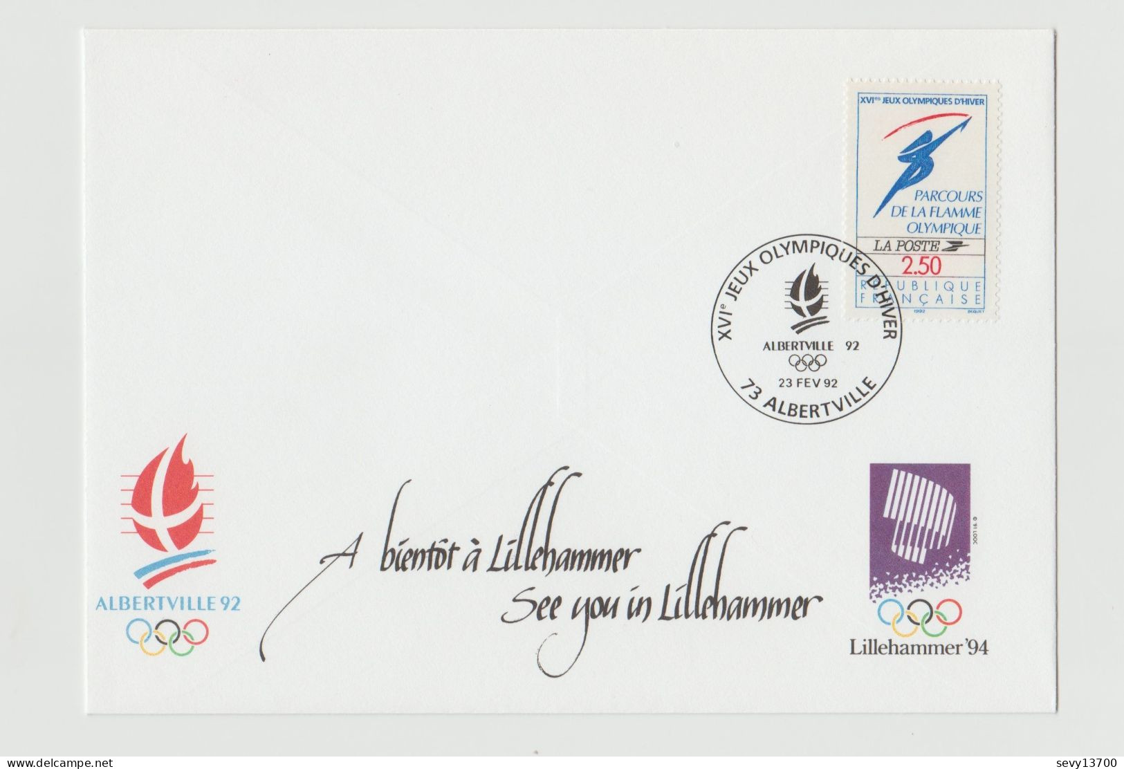 France Année 1992 2 Enveloppes 1er Jour 16-ème Jeux Olympiques D'Hiver Albertville - A Bientôt à Lillhamer - Barcelona - 1990-1999
