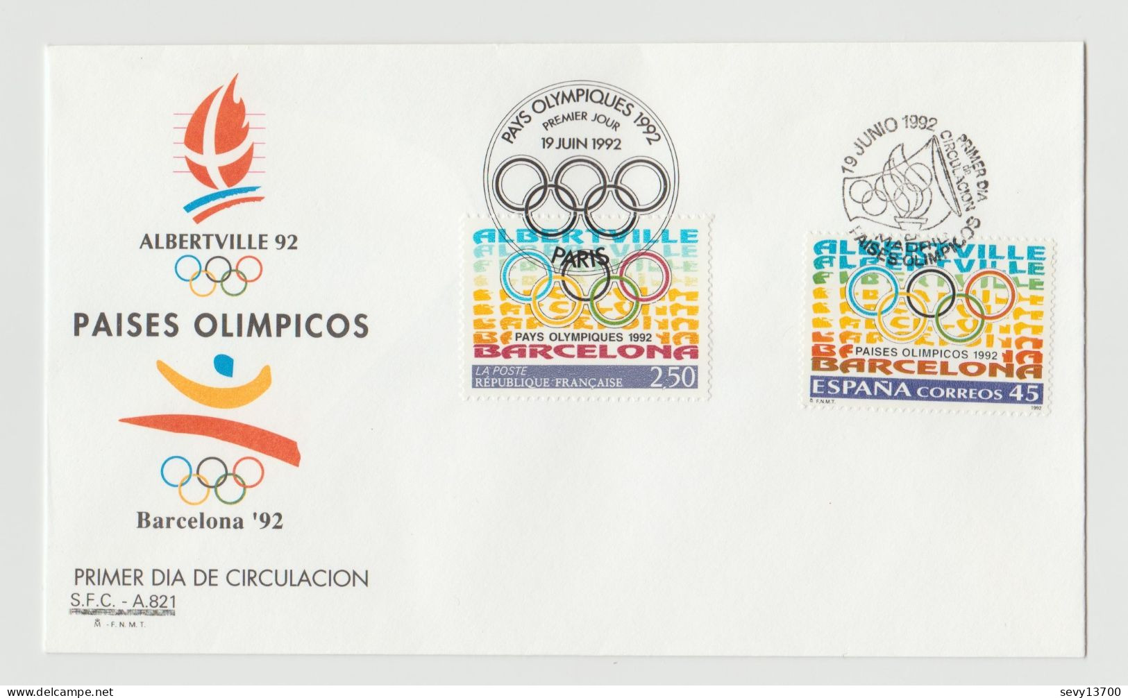 France Année 1992 2 Enveloppes 1er Jour 16-ème Jeux Olympiques D'Hiver Albertville - A Bientôt à Lillhamer - Barcelona - 1990-1999