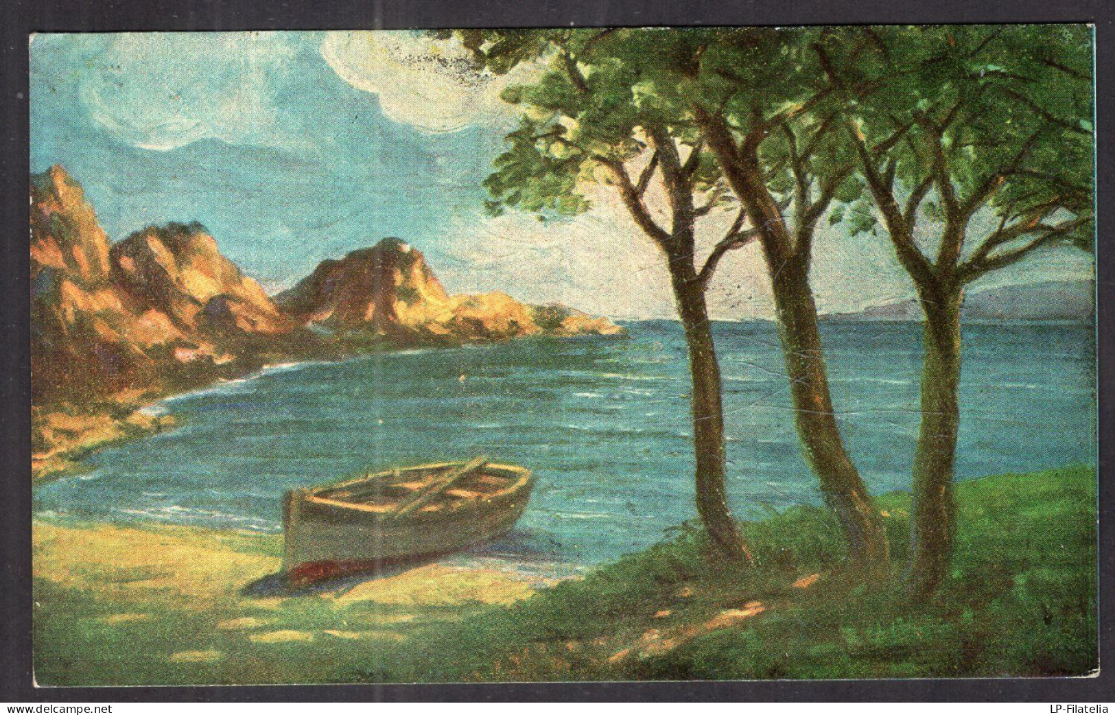 Argentina - Circa 1930 - Painting - Boats - Fishing Boat On The Shore - Visvangst