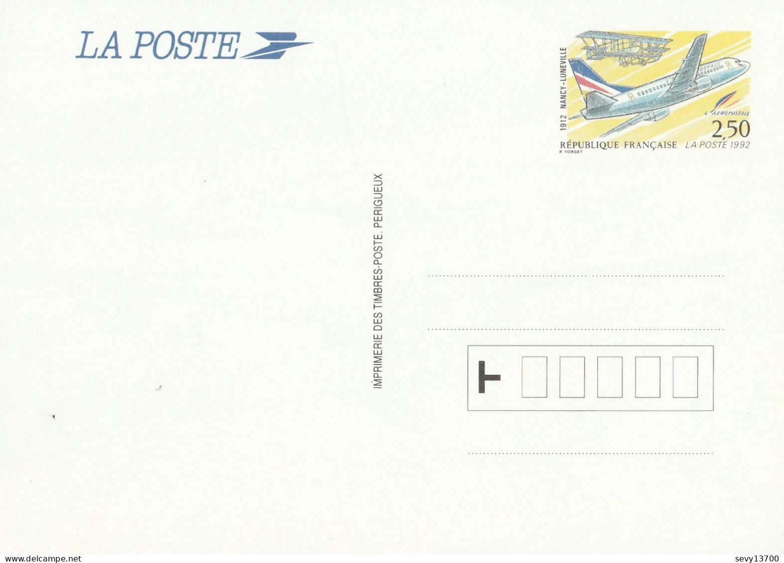 France Année 1992 Carte Postale Entier Postal Aéropostale 1912 Nancy Lunéville  Yvert Et Tellier N° 2778 CP - Cartes-lettres