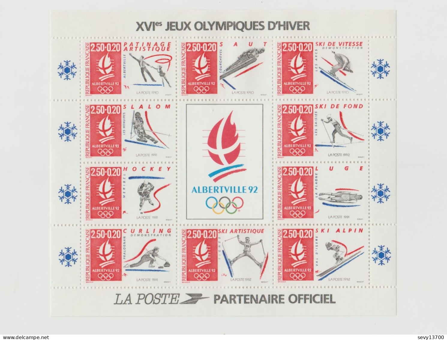France Année 1992 Bloc Feuillet Yvert Tellier BF 14 16 ème Jeux Olympiques D'Hiver Albertville 92 - Neufs