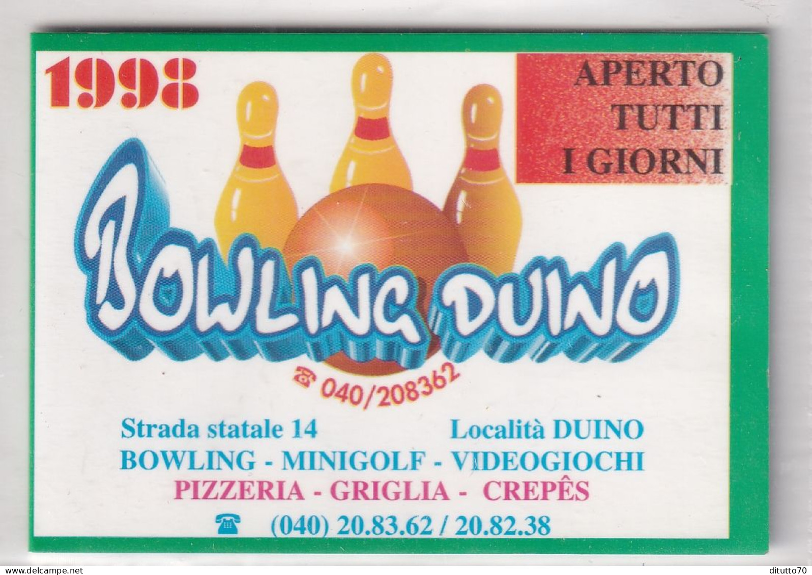 Calendarietto - Bowling Duino - Duino - Anno 1998 - Small : 1991-00