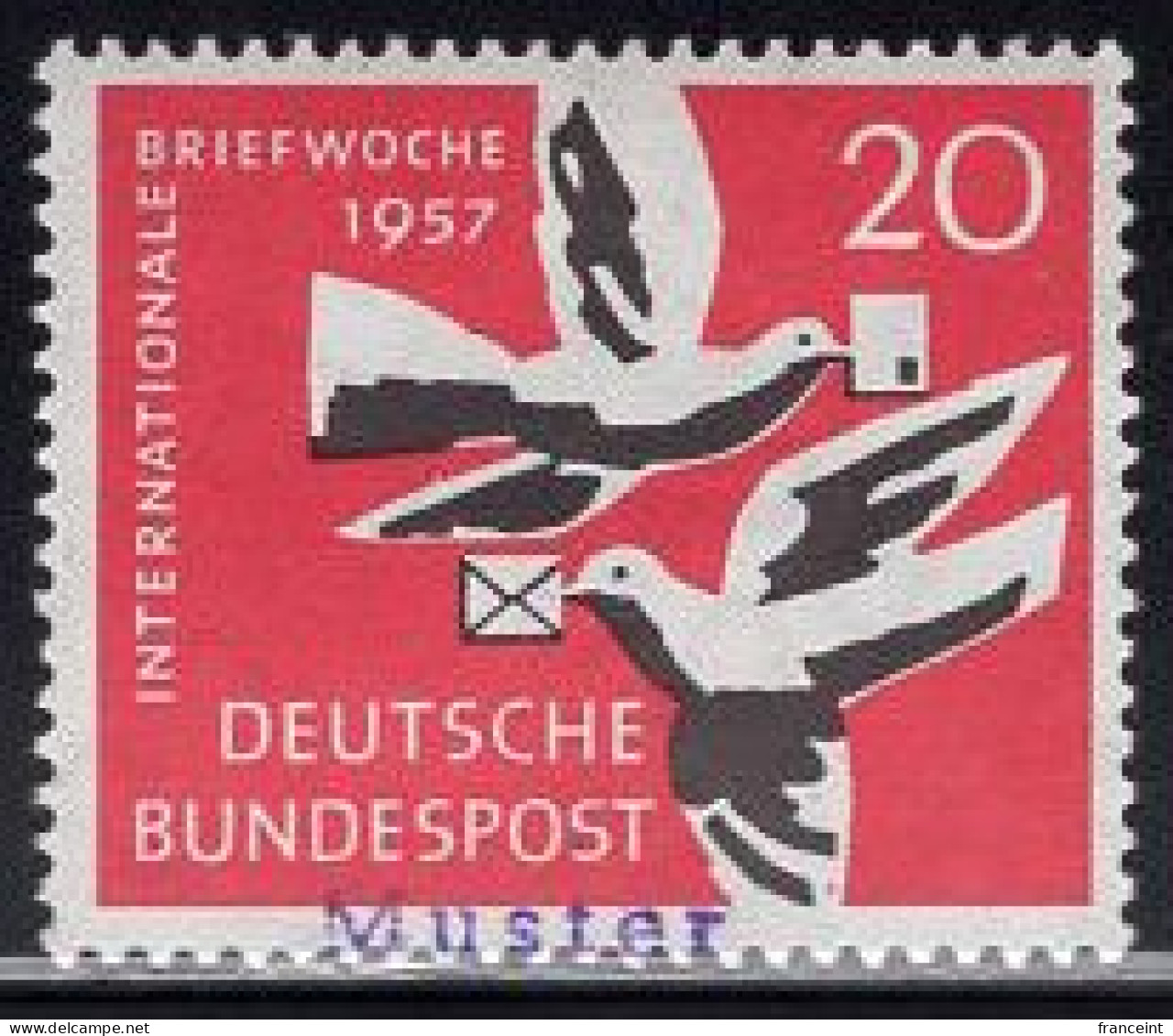 GERMANY(1957) Carrier Pigeon. MUSTER (specimen) Overprint. Scott No 775. - Autres & Non Classés