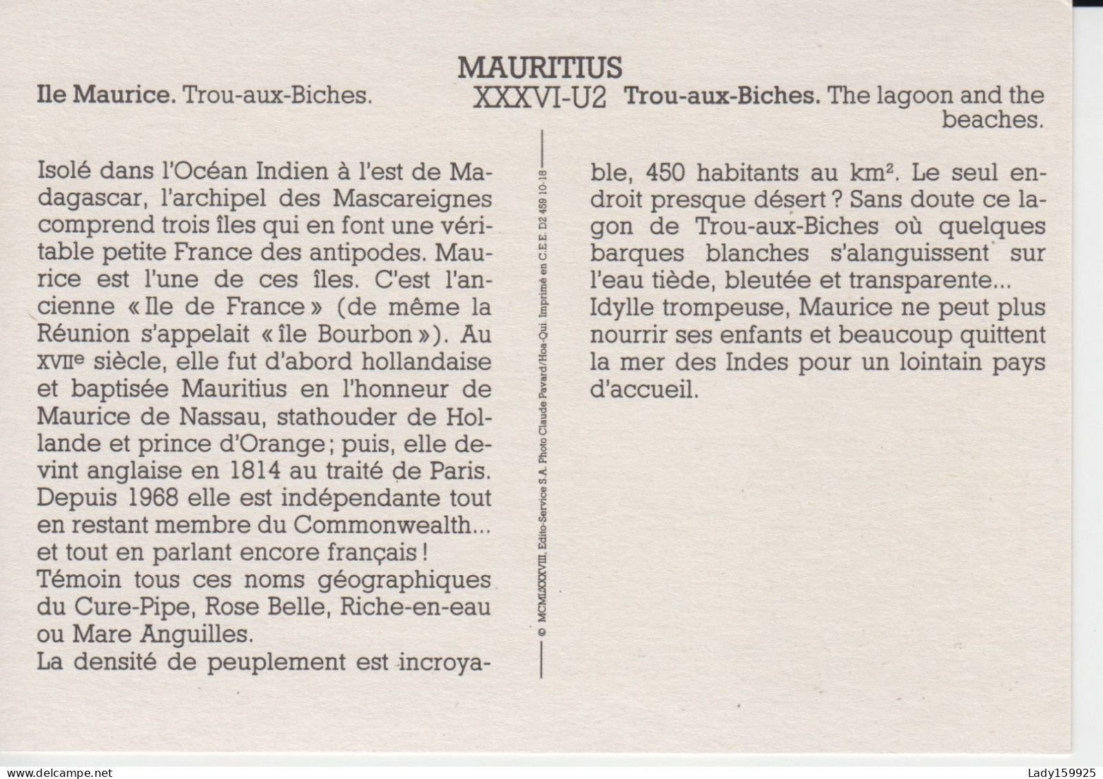 Ile Maurice Trou Aux Biches,  Barques Blanches Eaux Bleutée CM 2 Scans - Maurice