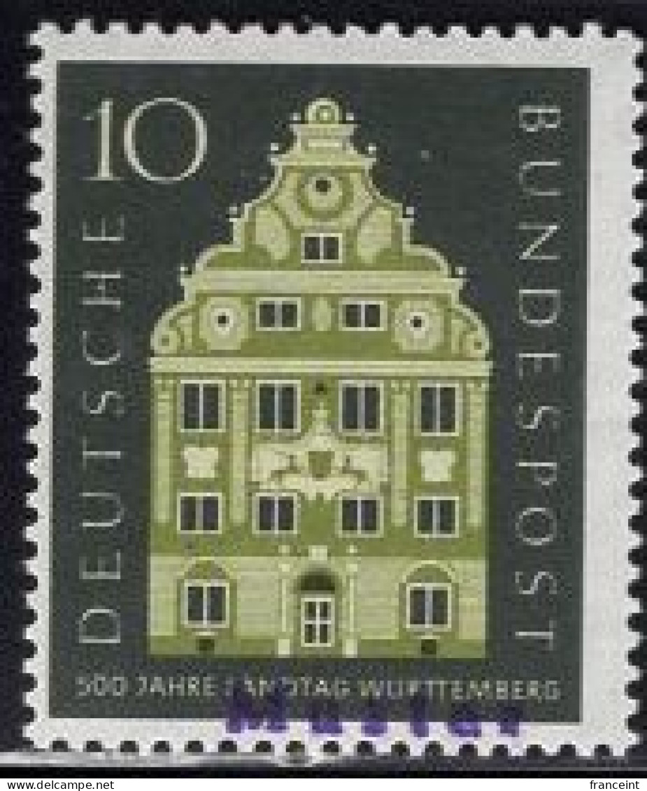 GERMANY(1957) Landschaft Building. MUSTER (specimen) Overprint. 500th Anniversary Of Wurttemburg Landtag. Scott No 778. - Autres & Non Classés