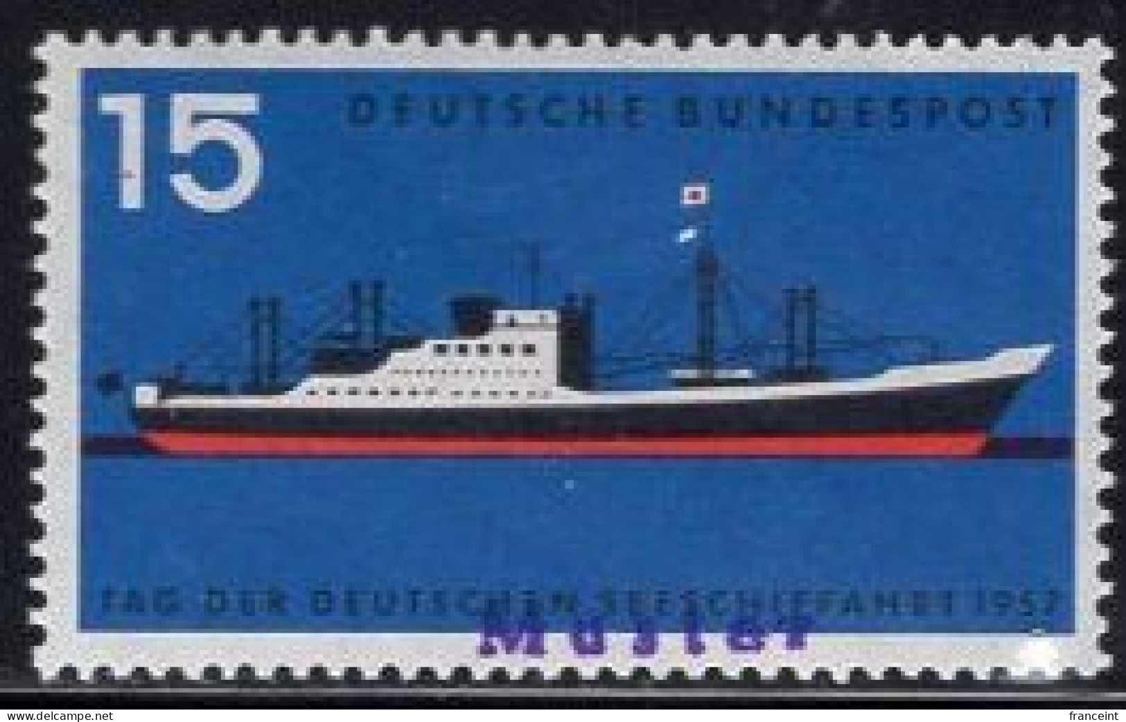 GERMANY(1957) Modern Passenger Freighter. MUSTER (specimen) Overprint. Merchant Marine Day Scott No 767. - Sonstige & Ohne Zuordnung