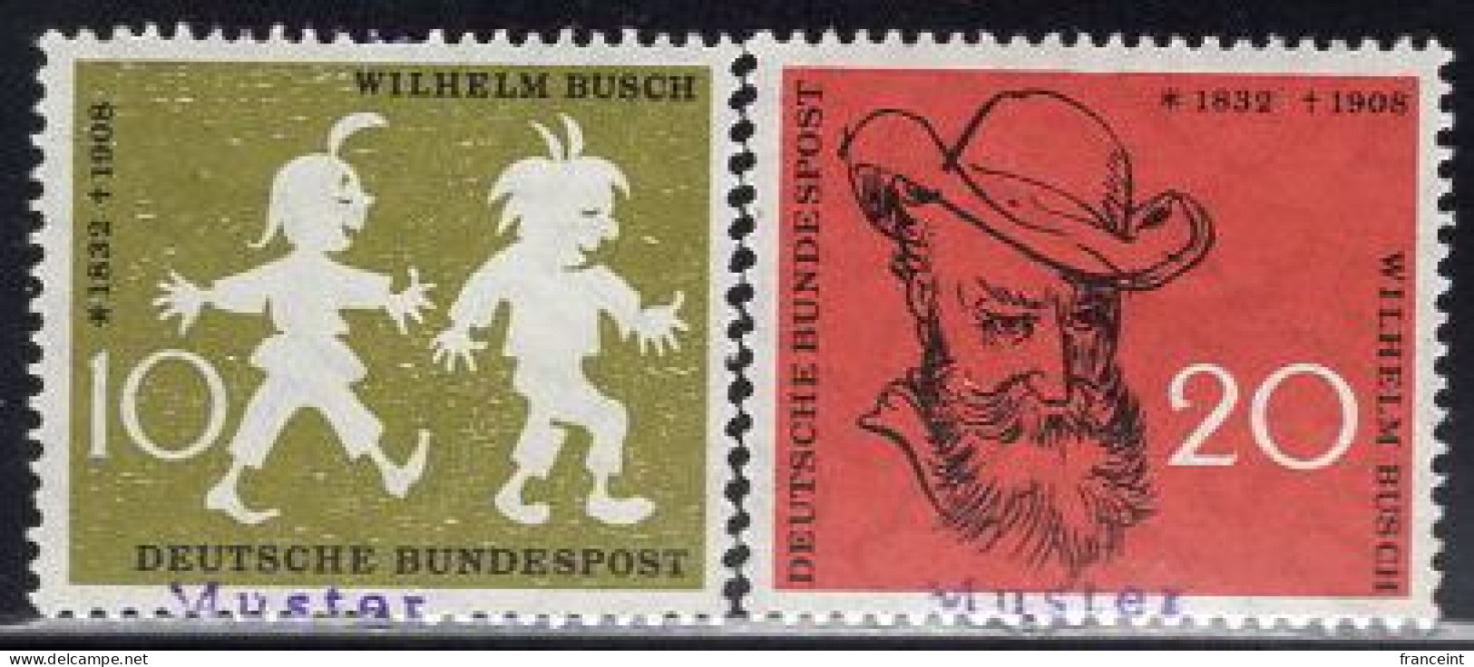 GERMANY(1958) Max & Moritz. William Busch. Set Of 2 With MUSTER (specimen) Overprint. Scott No 780-1. - Sonstige & Ohne Zuordnung