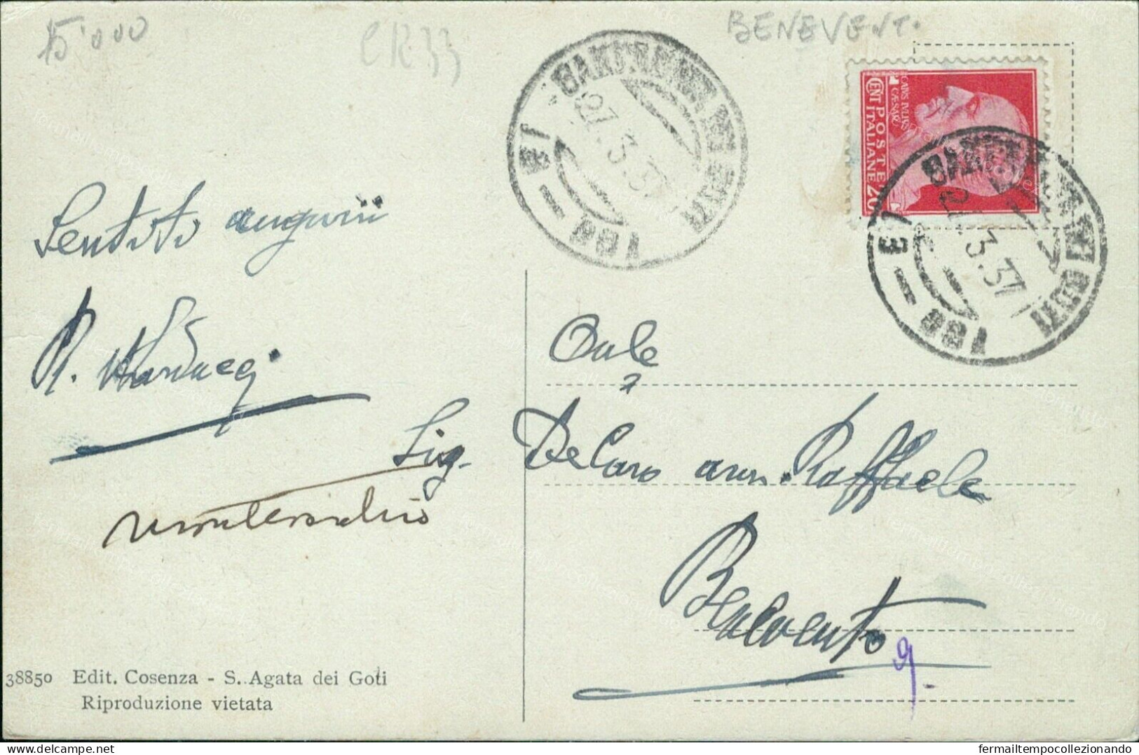 Cr33 Cartolina Interno Del Duomo Provincia Di  Benevento Campania 1937 - Benevento
