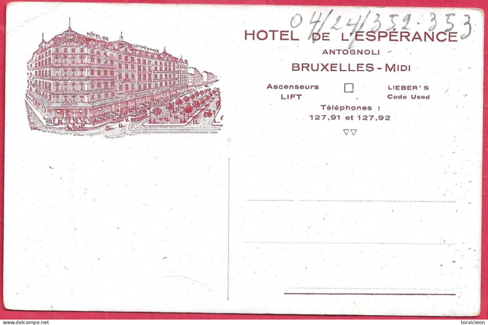 C.P. Bruxelles =  Bruxelles-Midi Hôtel De L'Espérance Et  Salle De Fêtes  Et  Banquets - Brussels (City)