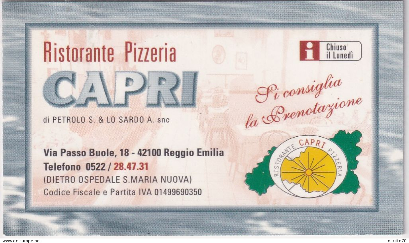Calendarietto - Caprii - Ristorante - Pizzeria  - Reggio Emilia - Anno 1998 - Kleinformat : 1991-00