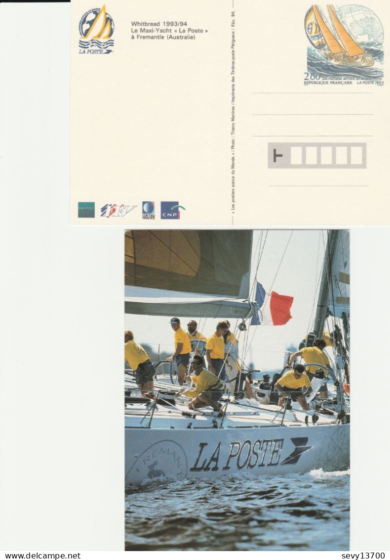 2 Cartes Le Maxi Yacht De La Poste - 1993 - Yet T N° 2831CP1 Et 2831CP2  Et Enveloppe Course Autour Du Monde En équipage - Standaardpostkaarten En TSC (Voor 1995)