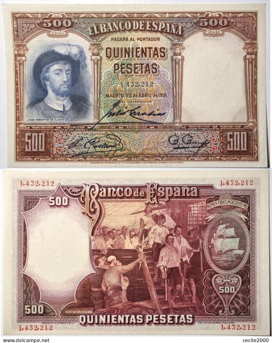 SPAIN BANKNOTE 500 PESETAS 1931 UNCIRCULATED UNC / BILLETE ESPAÑA *COMPRAS MULTIPLES CONSULTAR* - 500 Pesetas