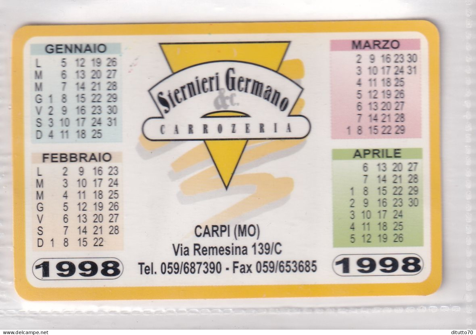 Calendarietto - Carrozzeria - Siernieri Ermano - Carpi - Modena - Anno 1998 - Small : 1991-00