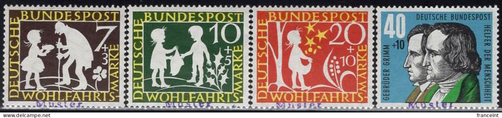 GERMANY(1959) Grimm Brothers. Fairy Tales. Set Of 4 With MUSTER (specimen) Overprint. Scott No B368-71. - Autres & Non Classés