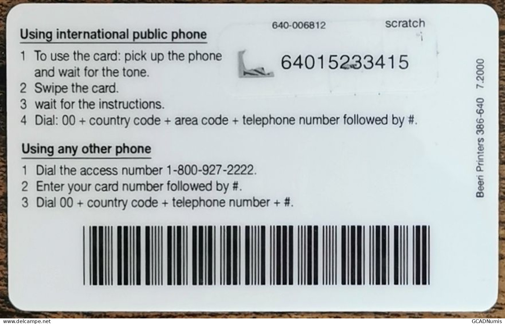 Carte De Recharge - Center International Phone CIP 300 Units USA - Télécarte ~28 - Other & Unclassified