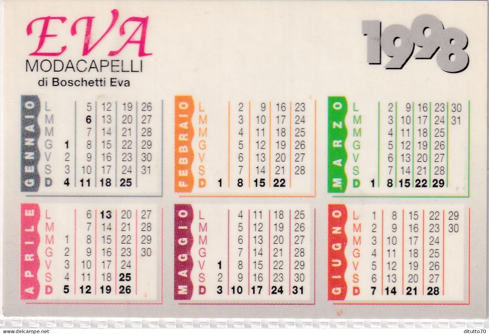 Calendarietto - Eva Modacapelli - Carpenedolo- Anno 1998 - Petit Format : 1991-00