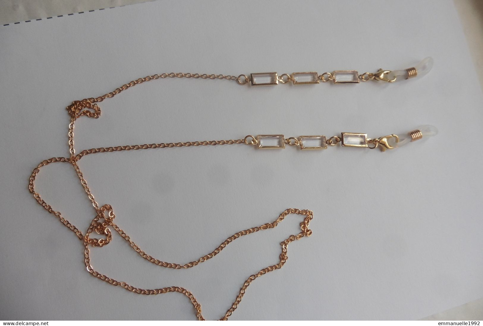 Cordon Chaine à Lunettes En Métal Doré Et Cristaux Blanc Transparent En Rectangle Fantaisie - Halsketten