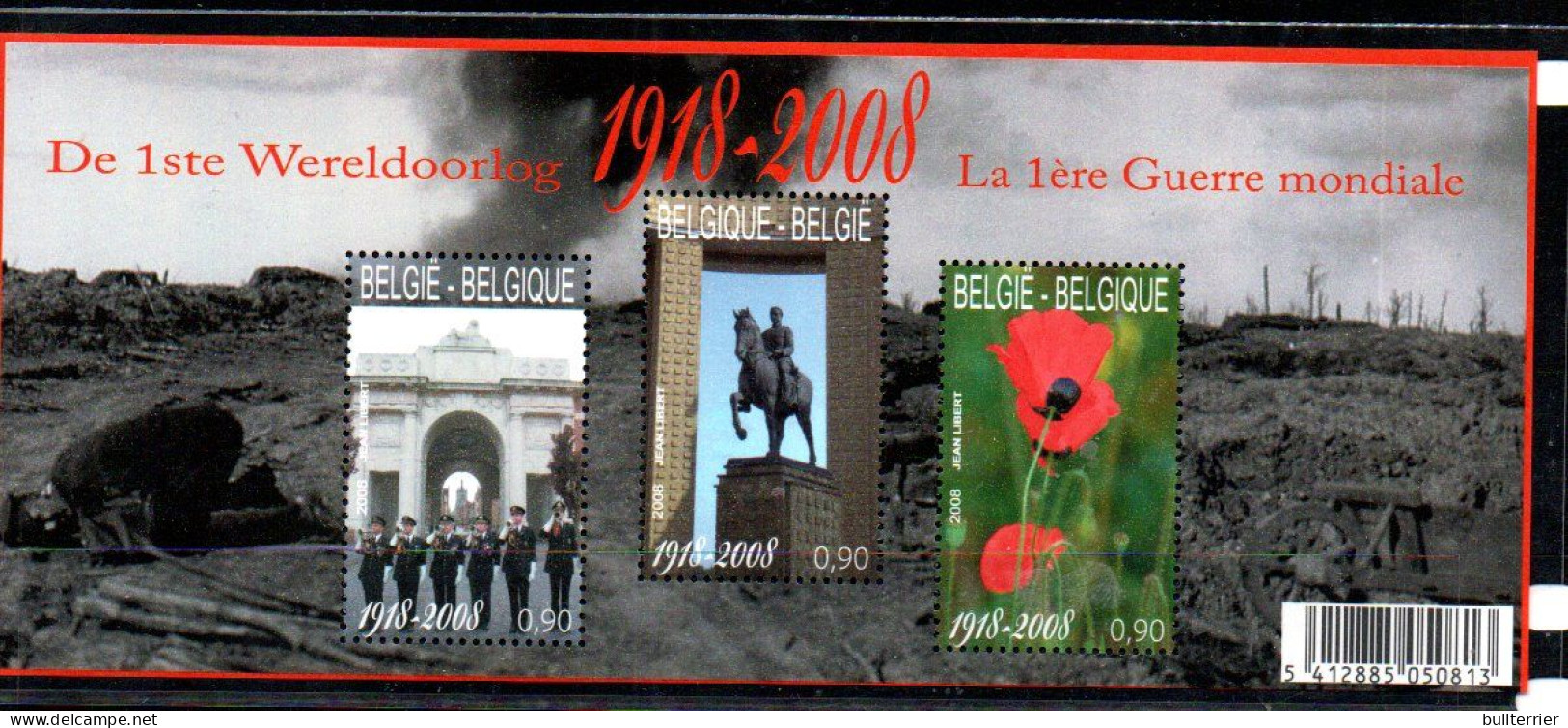BELGIUM - 2008 - 90TH ANNIVERSRAY WORLD WAR I  SOUVENIR SHEET MIN1T NEVER HINGED  , SG CAT £13 - Unused Stamps