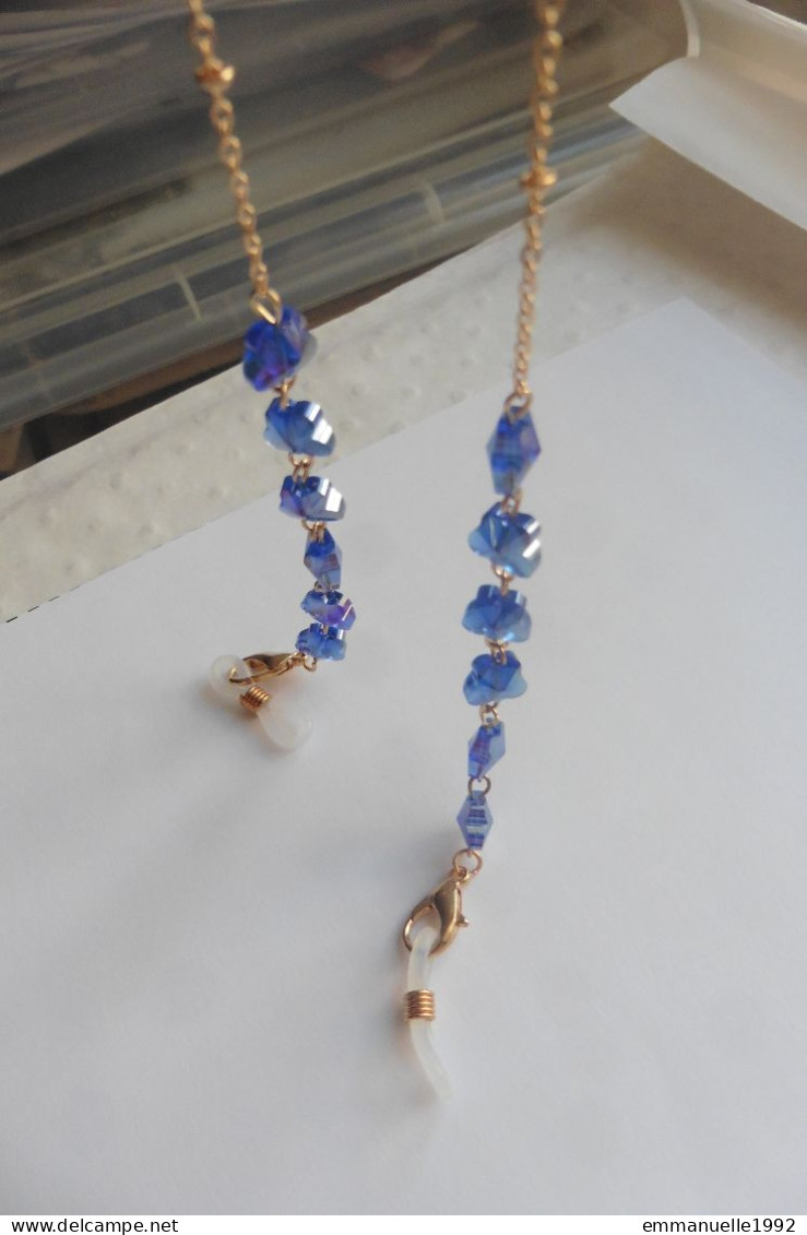 Cordon Chaine à Lunettes Métal Doré Et Papillons Cristaux Bleu Irisé Fantaisie à Reflets - Necklaces/Chains