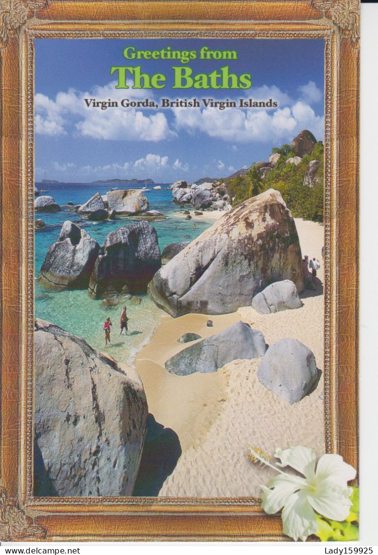 Virgin Gorda British. Greetings From The Baths Turquoise Waters, Beach White Sand Large Rocks CM 2 Scans - Virgin Islands, British