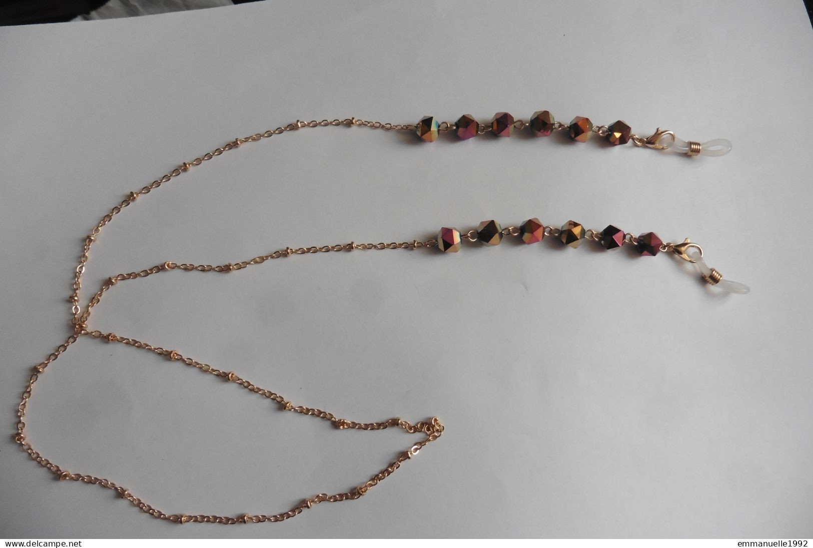 Cordon Chaine à Lunettes Métal Doré Et Cristaux Mordoré Rouge Or Irisé Fantaisie - Necklaces/Chains