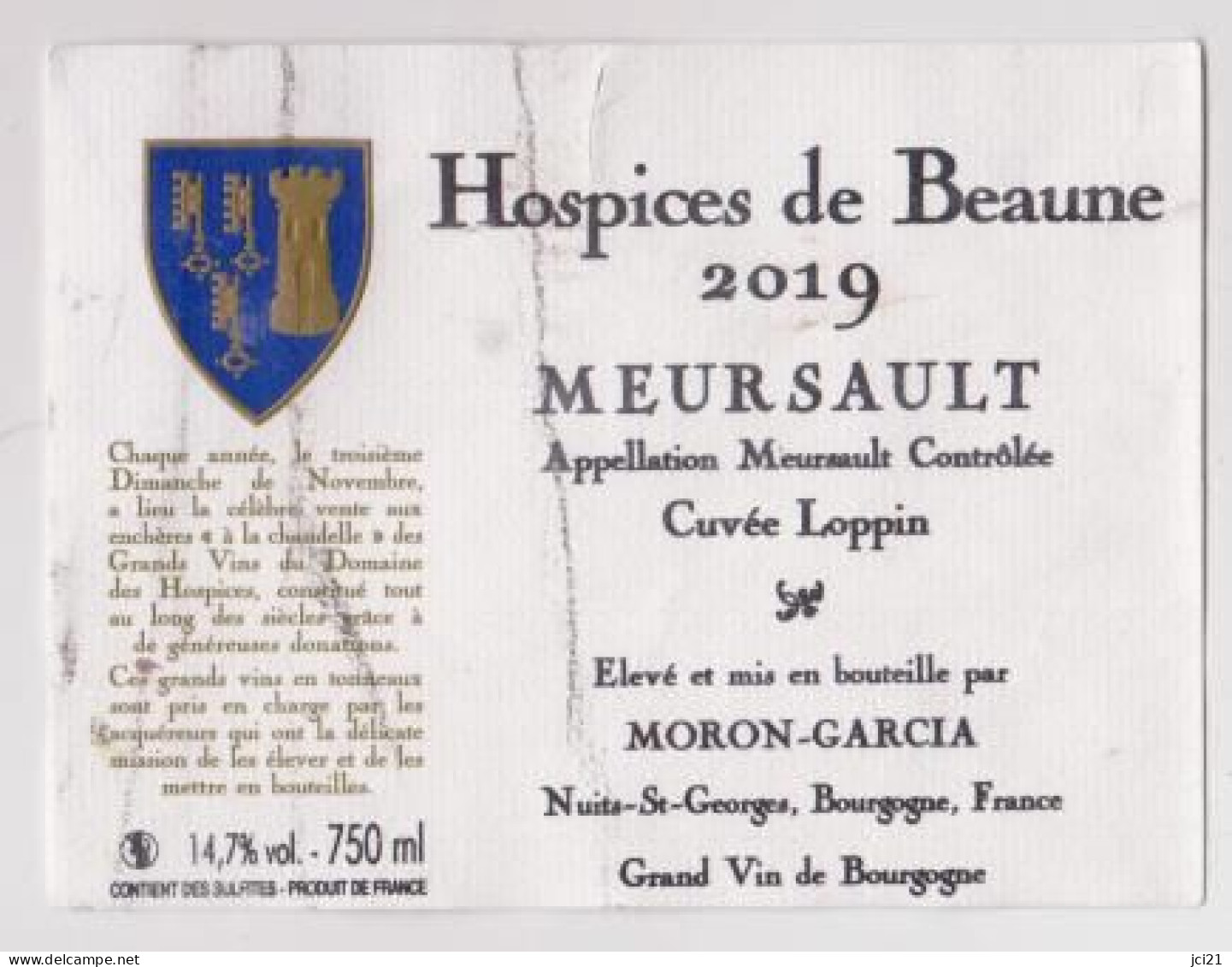 Etiquette HOSPICES DE BEAUNE " MEURSAULT 2019 " Cuvée Loppin (3230)_ev674 - Bourgogne
