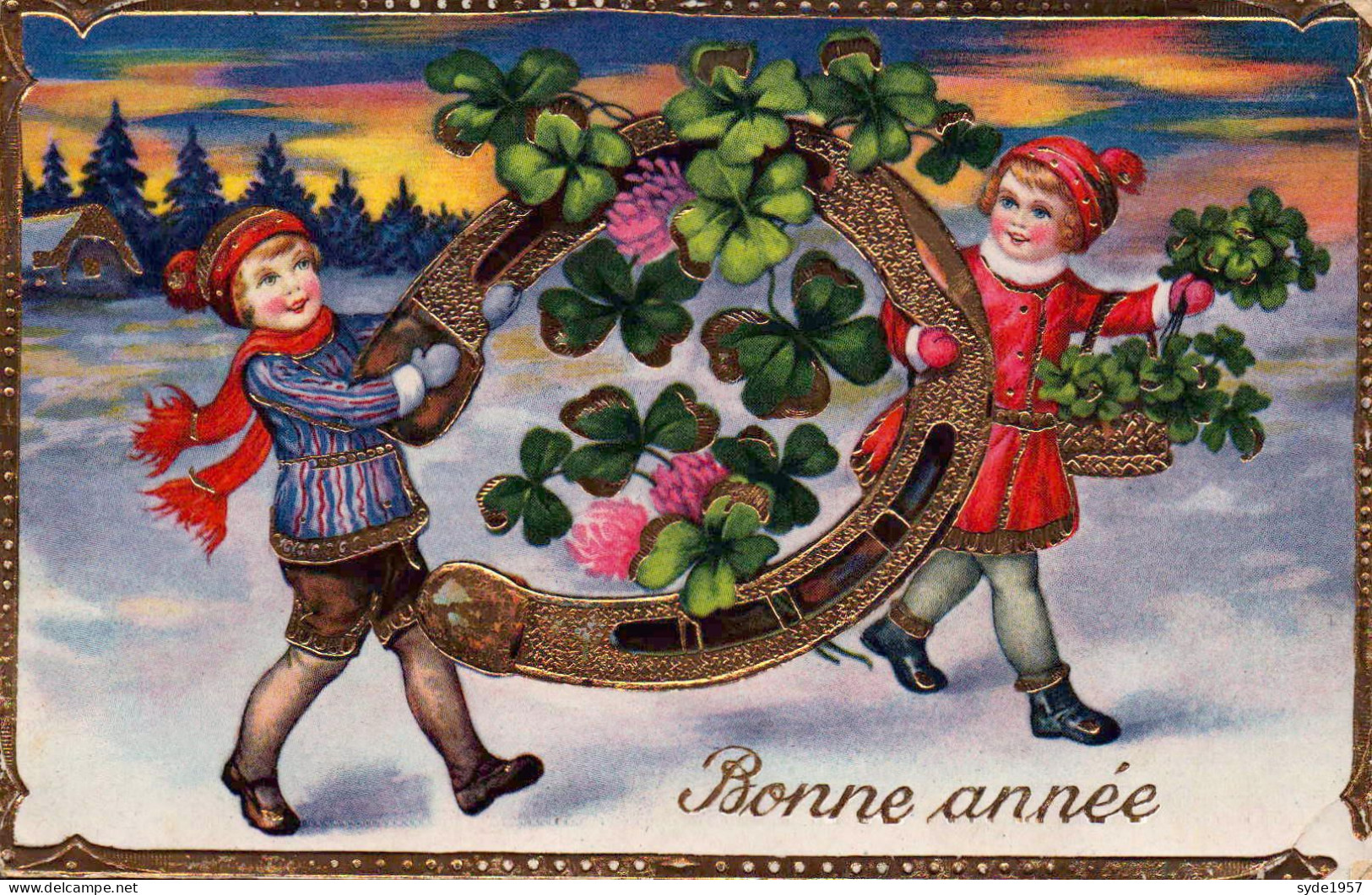 Bonne Année - Enfant, Fer à Cheval, Roses,  Dorure  édition ROLKAT 1446 - New Year