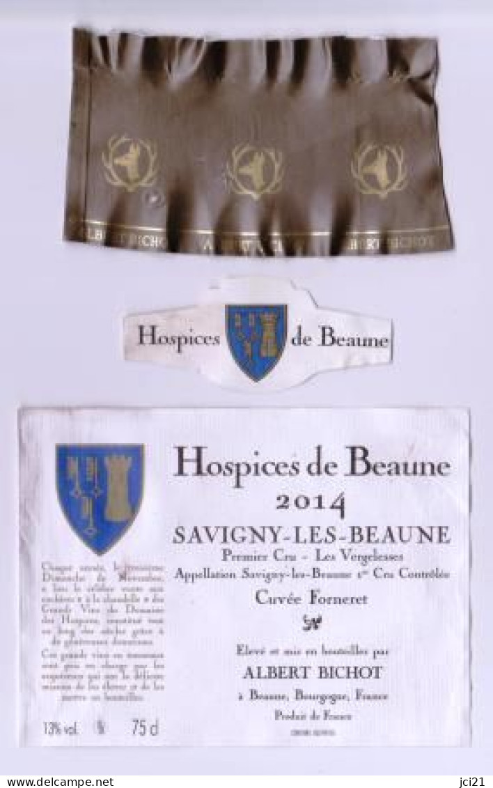 Etiquette Et Collerette HOSPICES DE BEAUNE " SAVIGNY LES BEAUNE 2014 " Cuvée Forneret (3234)_ev670 - Bourgogne