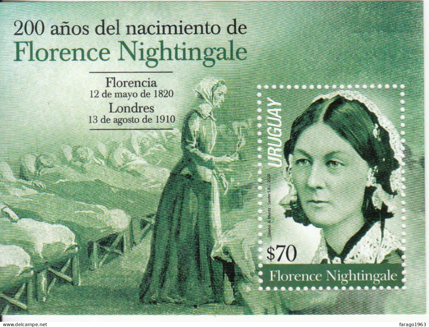 2020 Uruguay Florence Nightingale Nursing Health Souvenir Sheet MNH - Uruguay