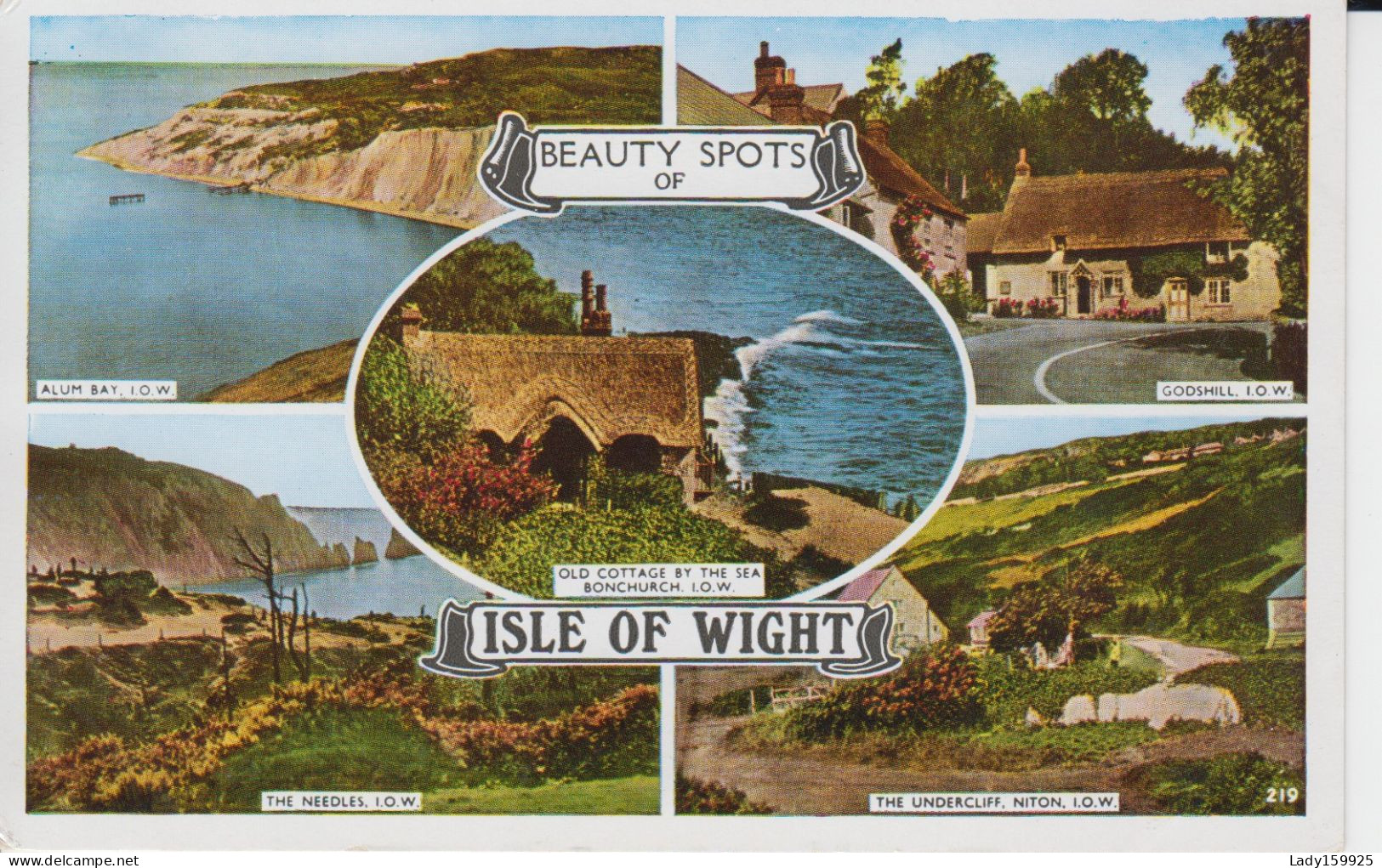 Isle Of Wight  Carte Multi Vues, Beauty Spots : Alum Bay, The Needles, Godshill, The Undercliff Niton  CM 2 Scans - Otros & Sin Clasificación