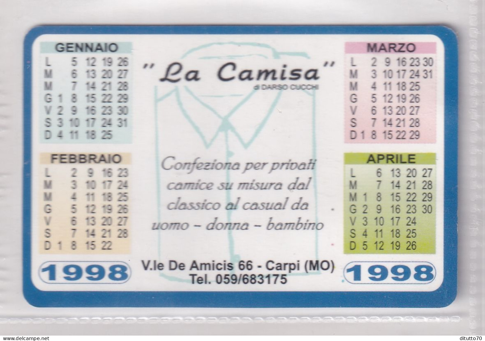 Calendarietto - La Camisa - Carpi - Modena - Anno 1998 - Petit Format : 1991-00