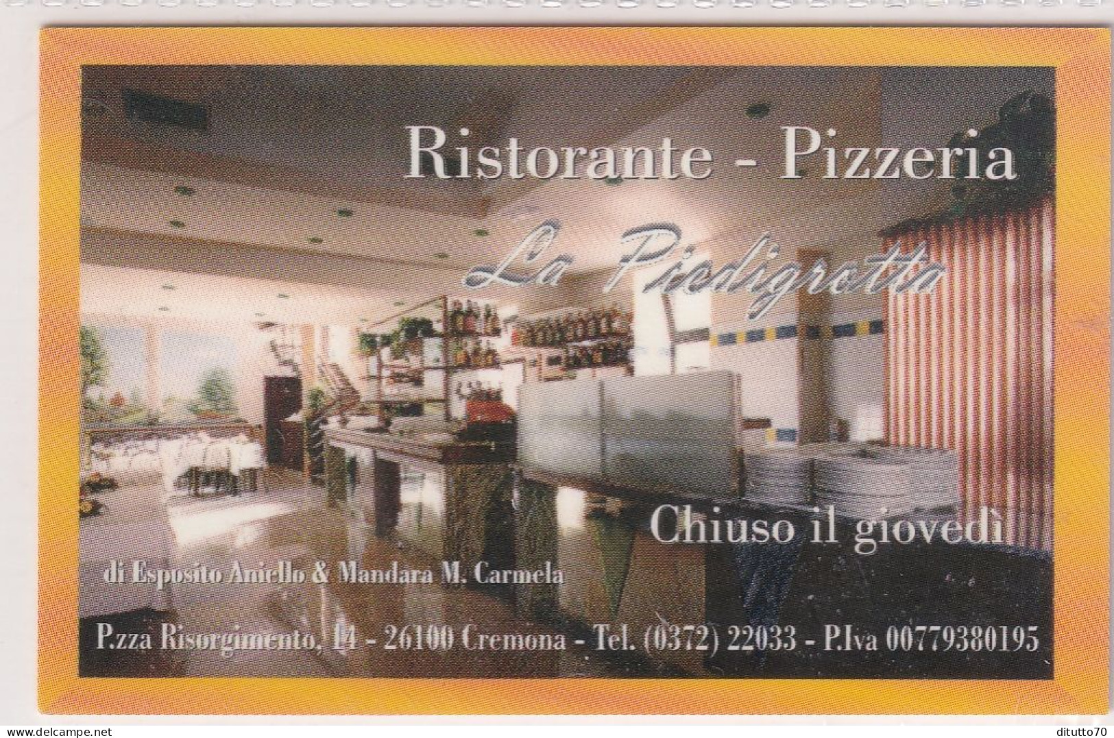 Calendarietto - La Piedigrottta - Ristorante - Pizzeria -cremona - Anno 1998 - Small : 1991-00