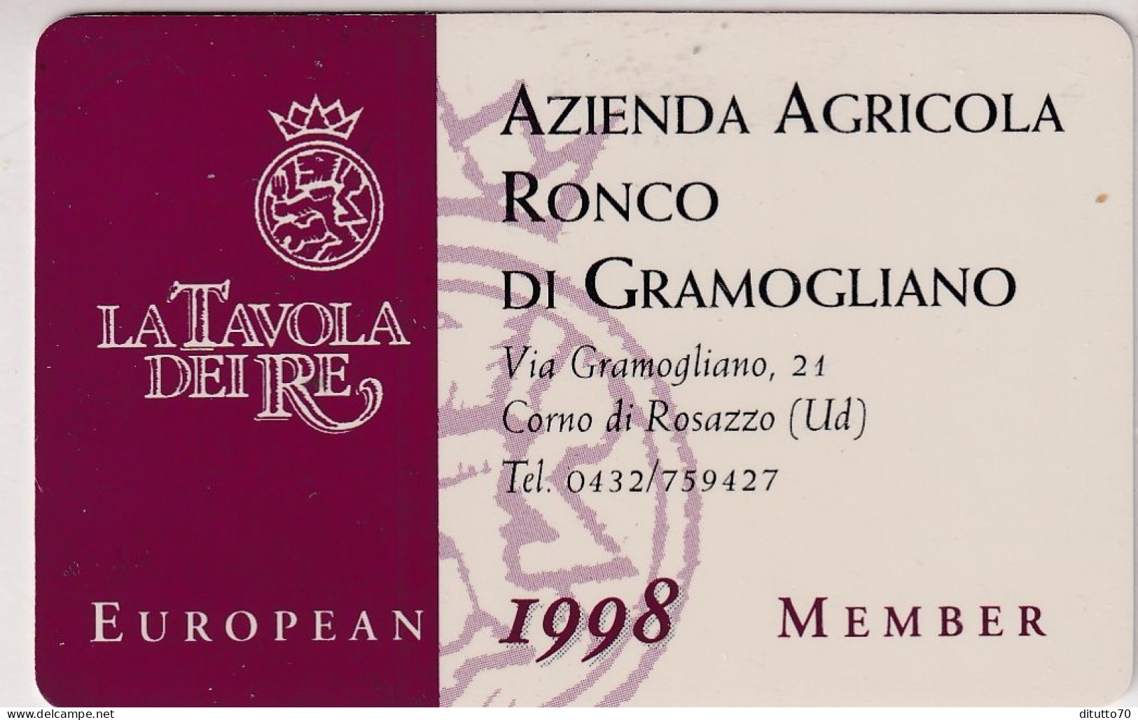 Calendarietto - La Tavola Dei Re - Monfalcone - Gorizia - Anno 1998 - Klein Formaat: 1991-00