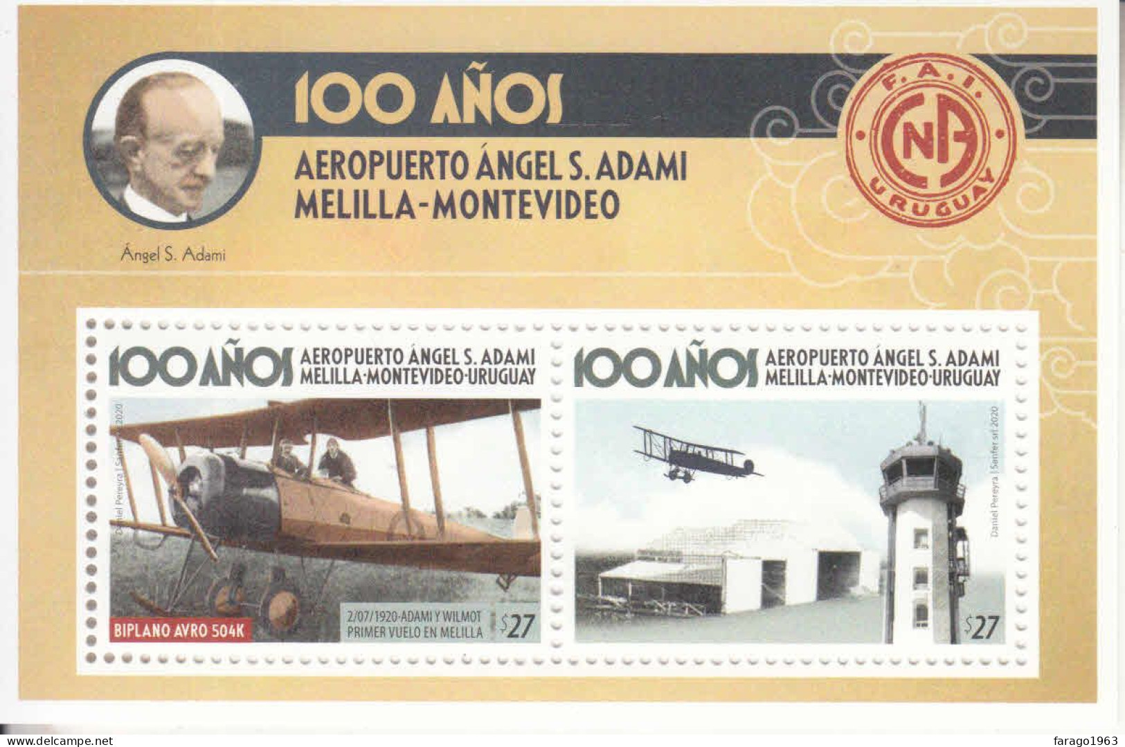 2020 Uruguay F.A.I. First Flight Anniversary Aviation Souvenir Sheet MNH - Uruguay