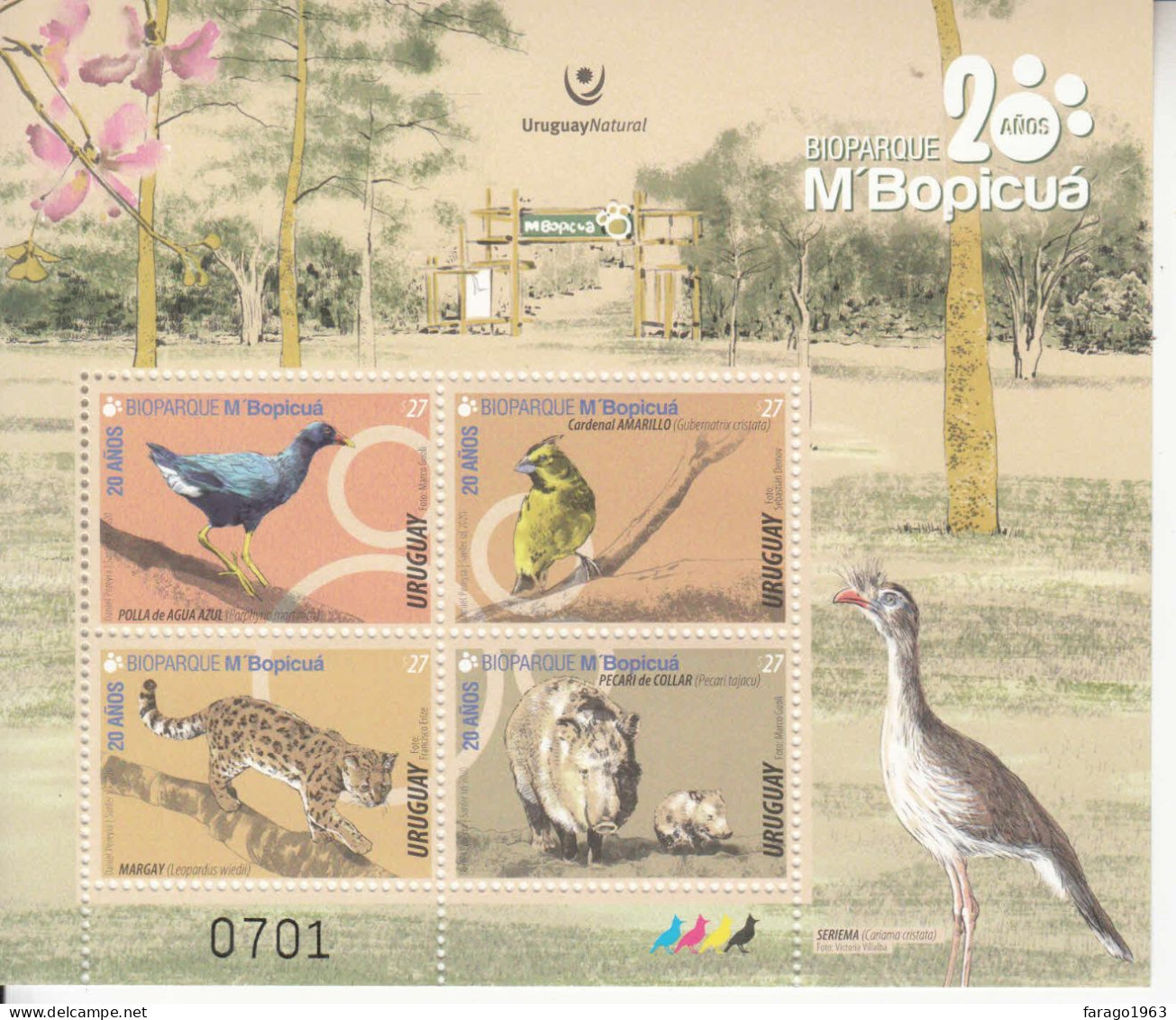 2020 Uruguay M'Bopicua Bio Park Birds Cats  Souvenir Sheet MNH - Uruguay