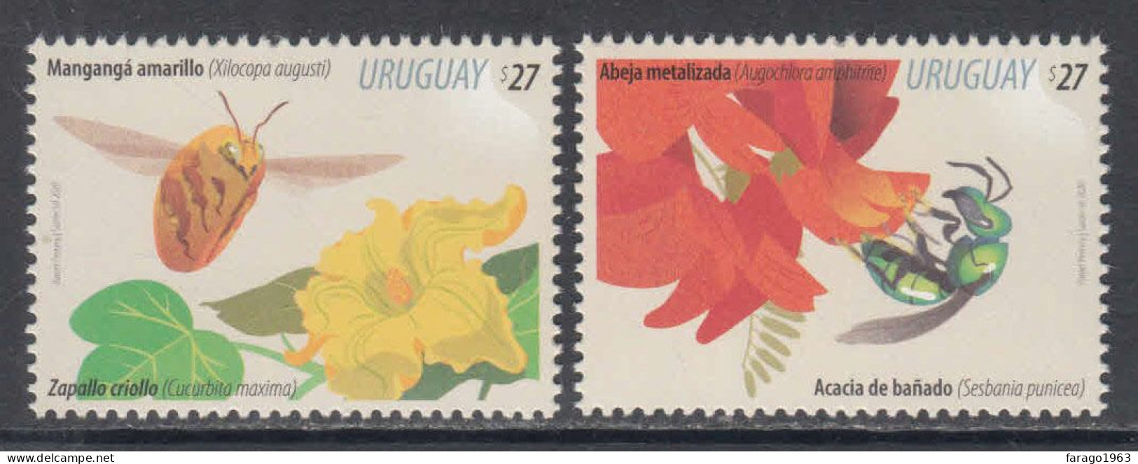 2020 Uruguay Insects Flowers Bees Complete Set Of 2 MNH - Uruguay