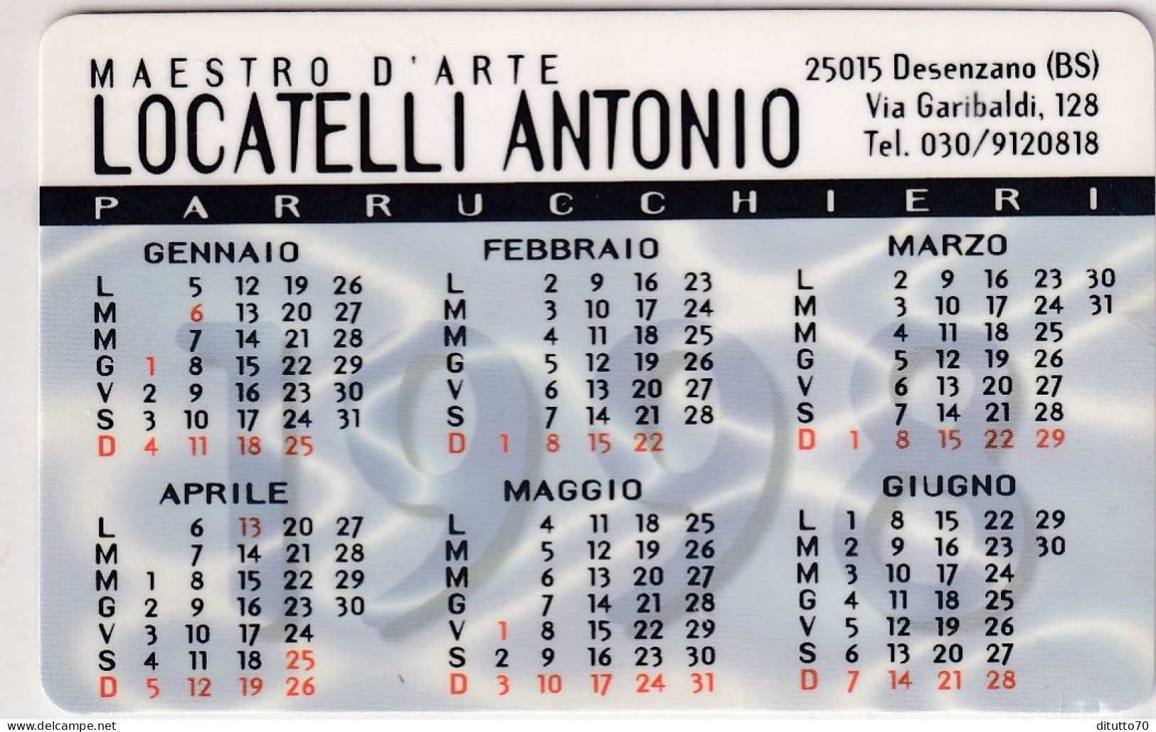 Calendarietto - Maestro D'arte - Locatelli Antonio - Desenzano - Anno 1998 - Petit Format : 1991-00