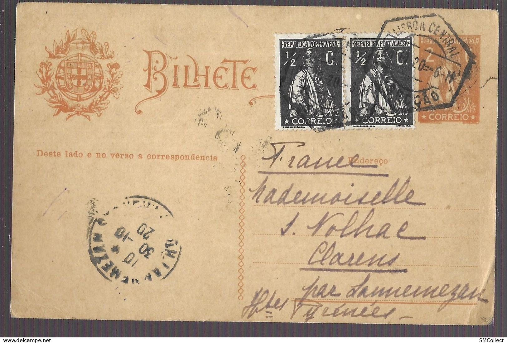 Portugal, Entier Postal 2 C. + Complément 2 X 1/2 C Voyégé En 1920 Lisbonne Vers Clarens (05) - (13752) - Entiers Postaux