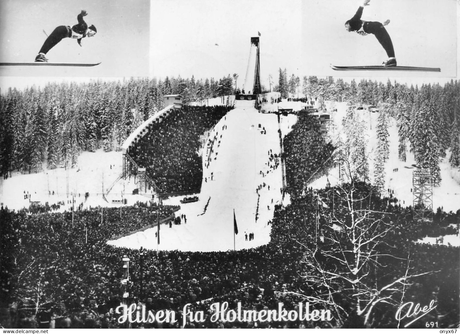 HILSEN Fra Holmenkollen-Norvège-Norge-Norway-Saut à Ski-Templin-Jeux Olympiques Hiver OSLO 1952-Cachet-Tampon-Stempel - Olympic Games