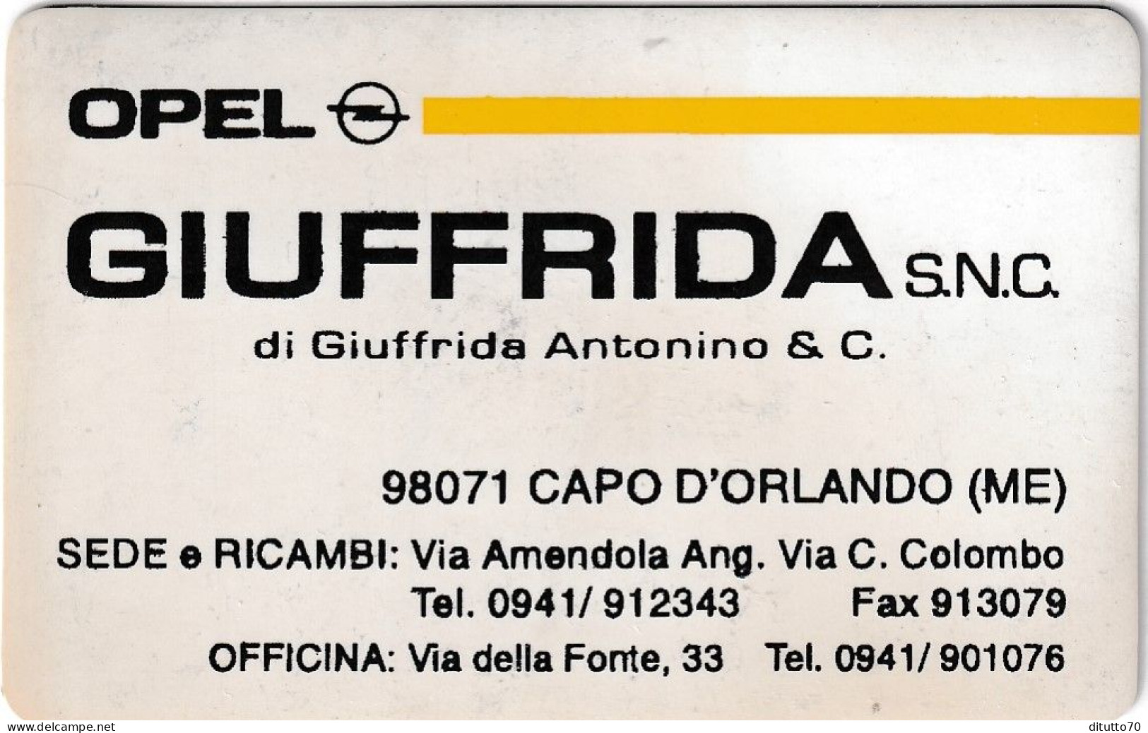 Calendarietto - Opel - Giuffrida - Cappo D'orlando - Messina - Anno 1998 - Tamaño Pequeño : 1991-00