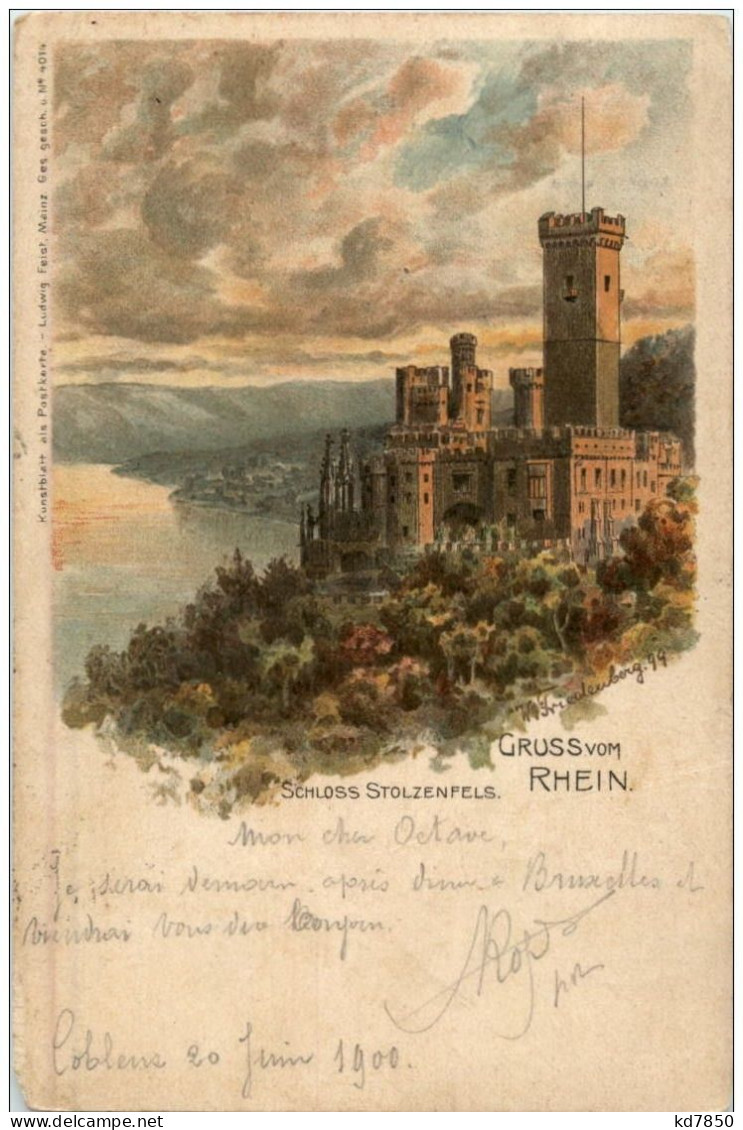 Gruss Vom Rhein - Schloss Stolzenfels - Litho - Koblenz