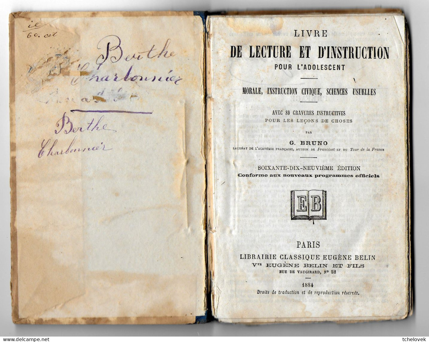 (Livres). Livre De Lecture Et D'instruction De L'adolescent. 1884 - 1801-1900