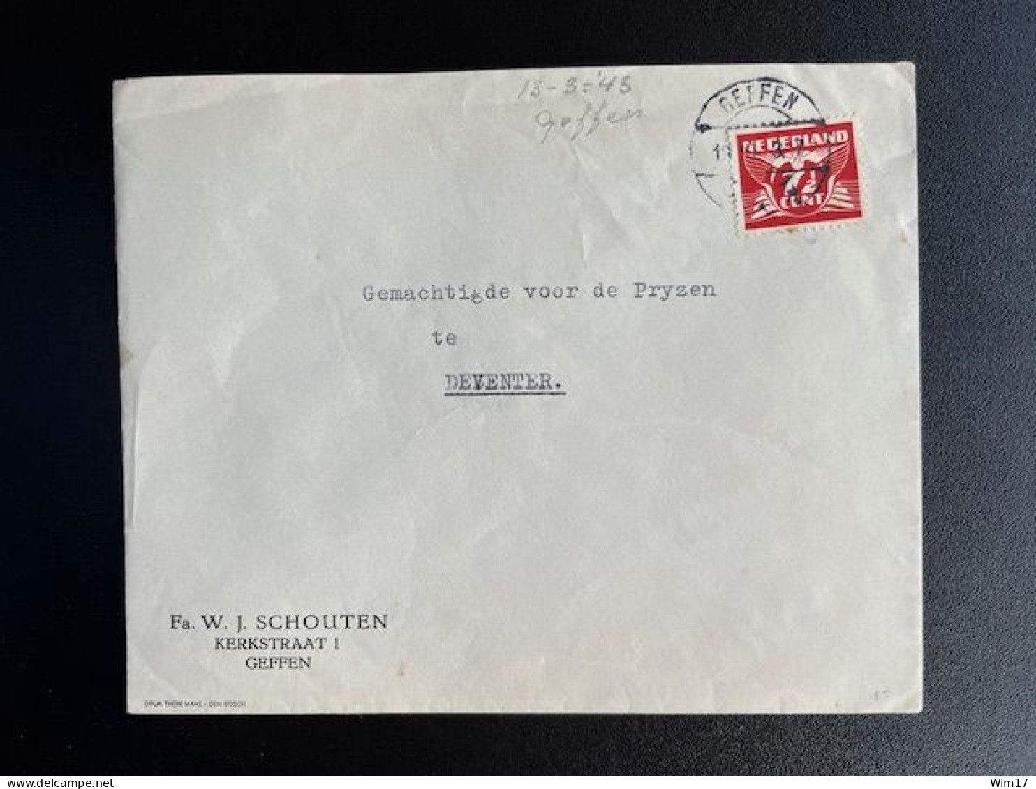 NETHERLANDS 1943 LETTER GEFFEN TO DEVENTER 13-03-1943 NEDERLAND - Brieven En Documenten