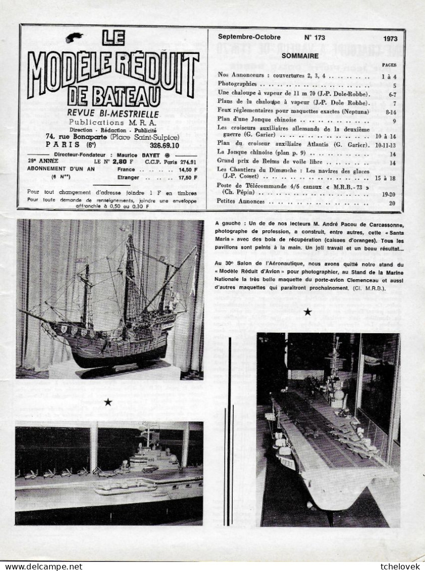 (Livres). Le Modele Reduit De Bateaux N° 173 (1973). Croiseurs Auxillaires Allemands, Portes Avions, Brises Glaces... - Barche