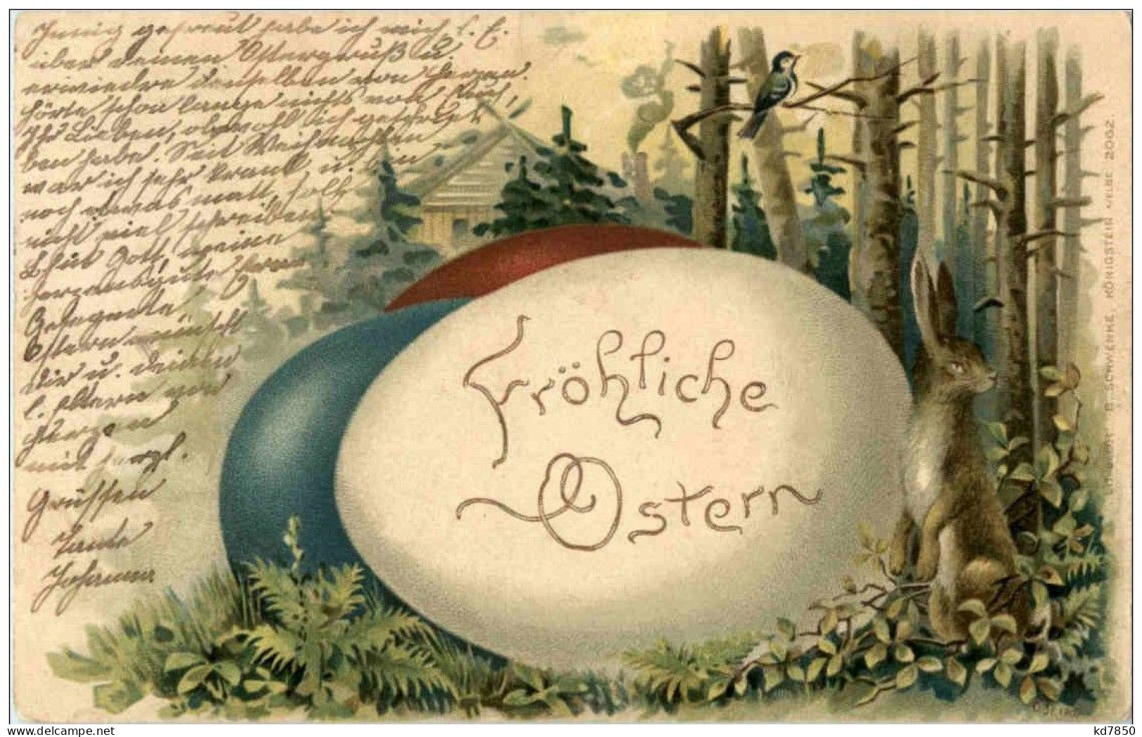 Fröhliche Ostern - Ei Litho Hase - Pasen