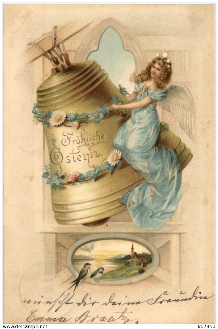 Ostern - Frau Mit Glocke Litho - Easter